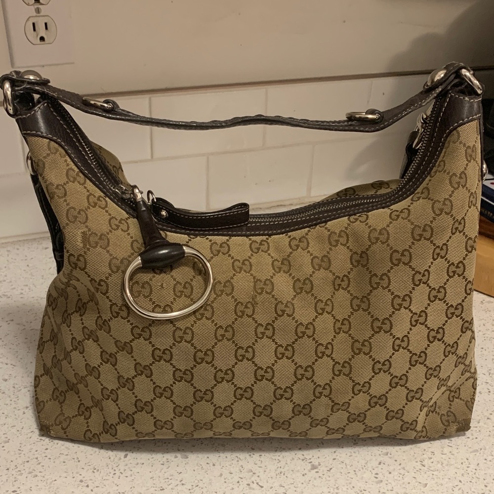 Gucci Beige and Brown GG Canvas Shoulder Bag